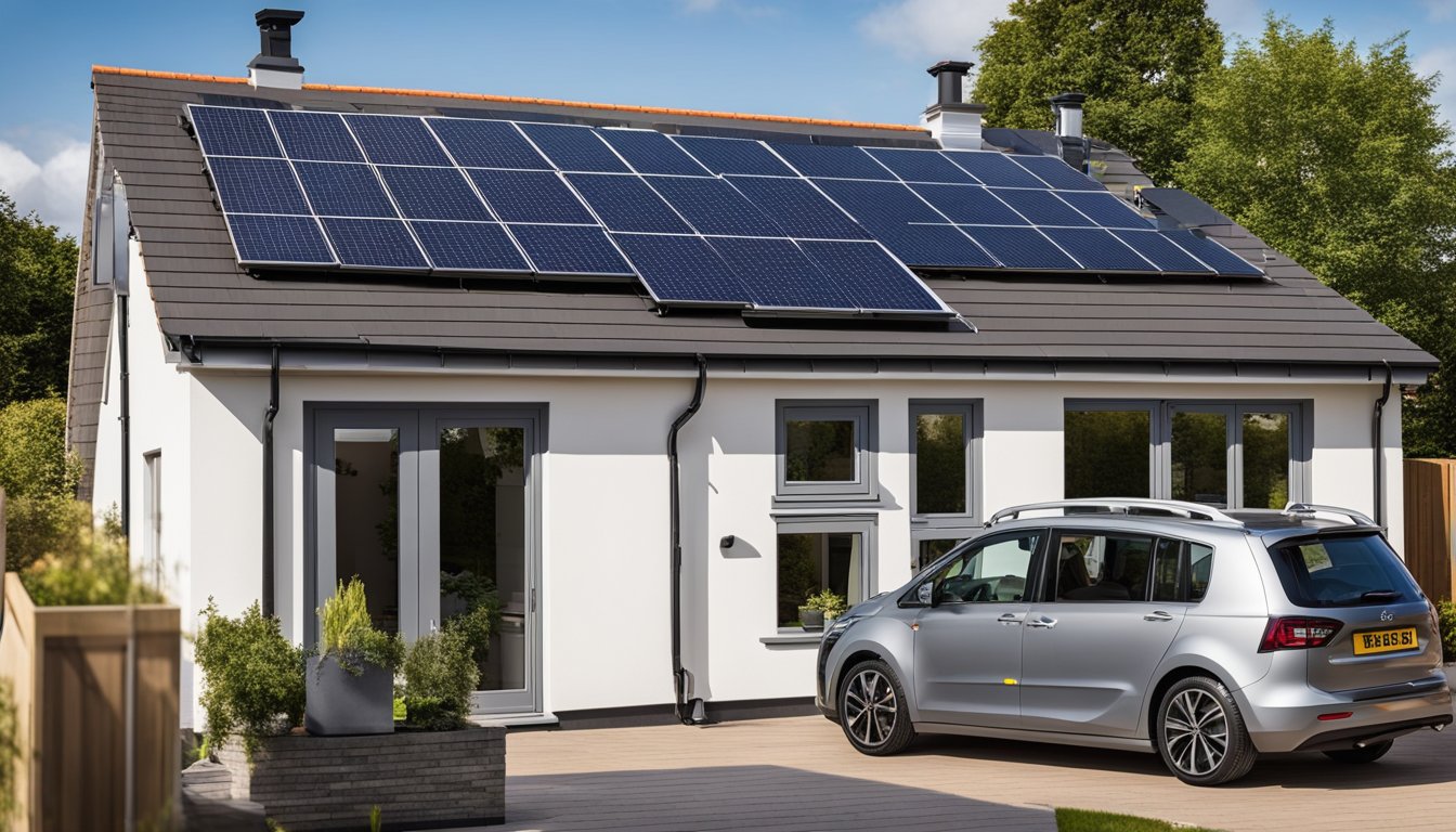 Solar panels and heat pumps integrated on a UK home, with panels mounted on the roof and the heat pump installed nearby