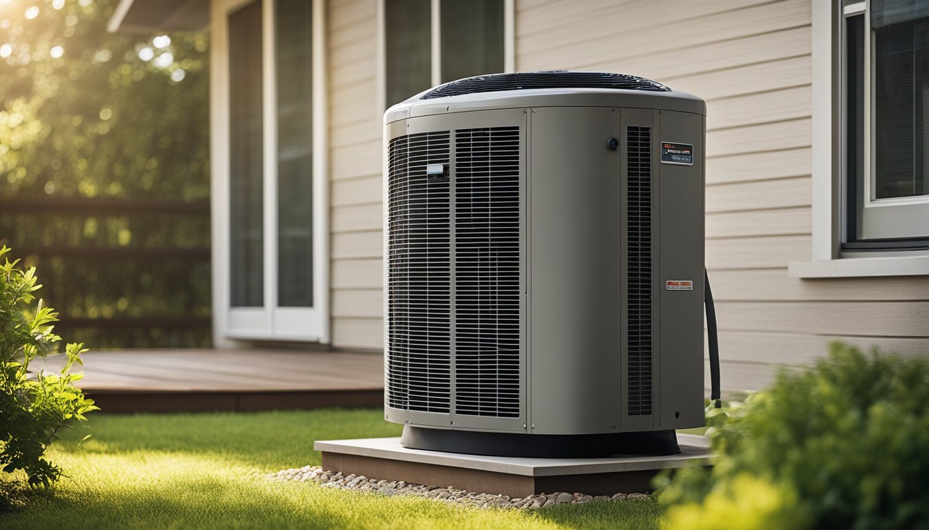 A heat pump system installed in a well-insulated, sunlit room with clean filters and unobstructed airflow. Outdoor unit placed in a shaded area with adequate clearance for efficient operation