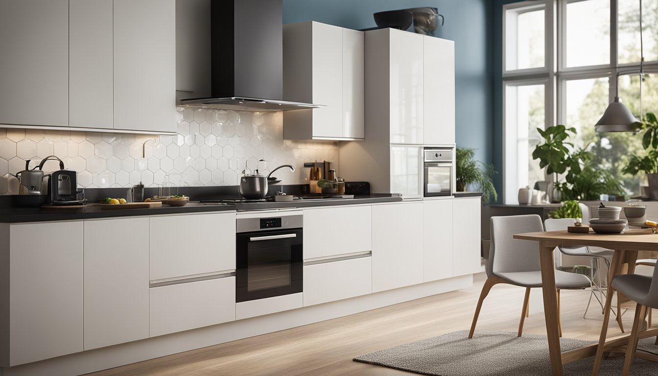 A modern kitchen with energy-efficient appliances and UK plug sockets