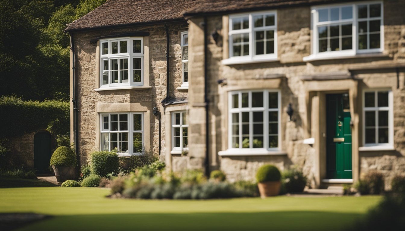 An old, stone-built UK home with drafty windows and doors. A mix of modern and traditional energy-saving measures, such as insulation and smart thermostats, are being installed