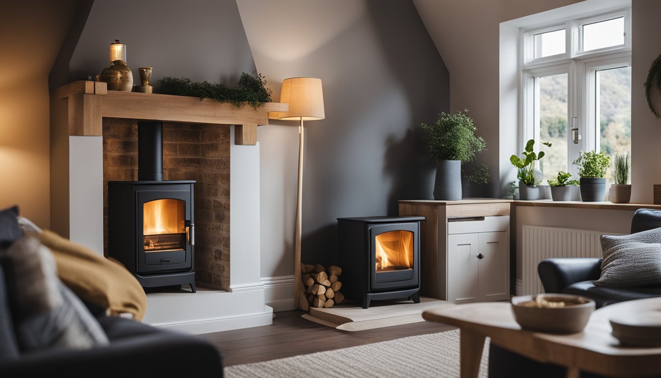 A cozy UK home with geothermal heating system, showing warmth and comfort on a cold day